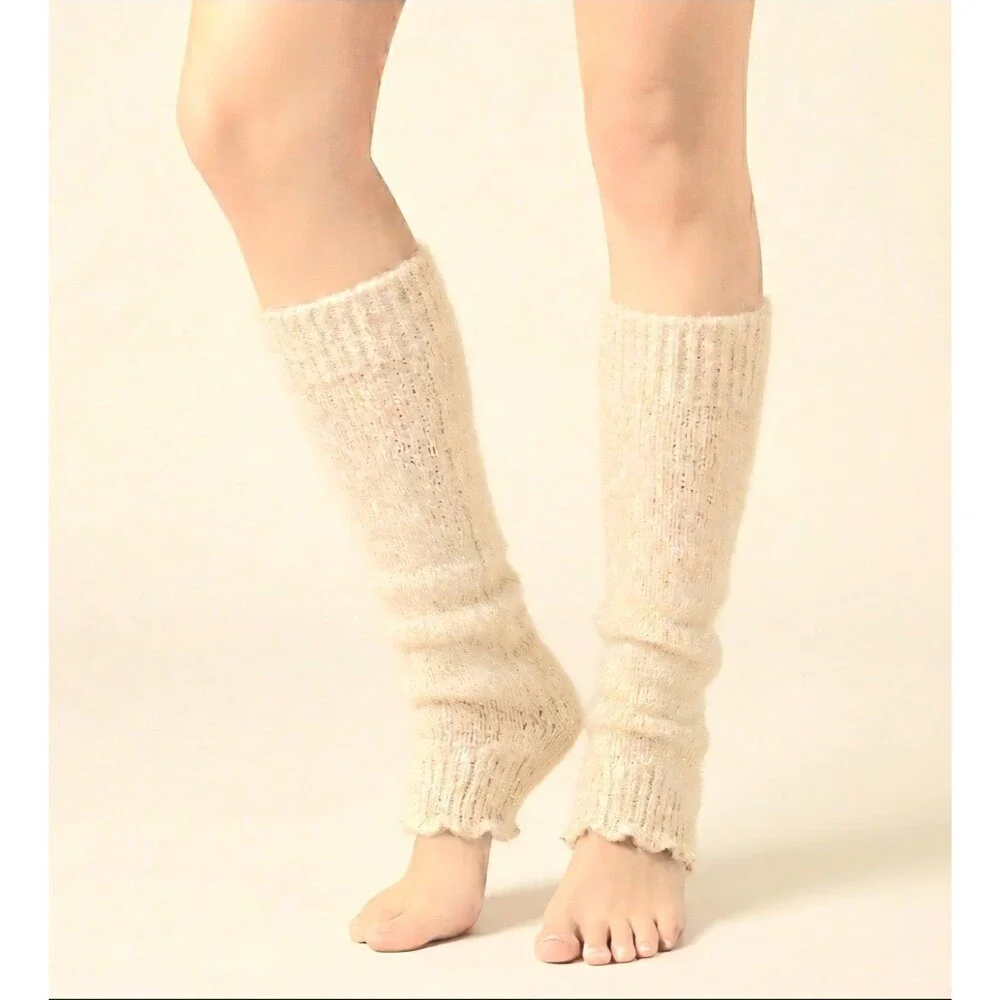 Calzedonia Women WOOL blend  Soft leg warmers Glitter Naturale/BEIGE-ONE SIZE